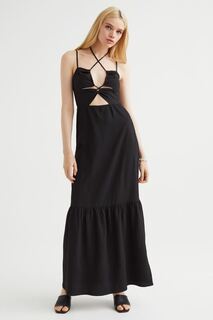 Длинное платье с вырезом H&amp;M, черный H&M