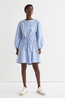 Короткое платье с оттенком льна H&amp;M, синие/белые полосы H&M
