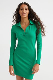 Облегающее платье в рубчик с воротником H&amp;M, зеленый H&M