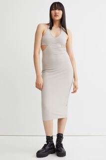 Платье в рубчик с застежкой сзади на шее H&amp;M, светло-серый бежевый H&M
