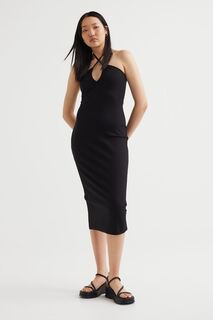 Платье в рубчик с застежкой сзади на шее H&amp;M, черный H&M