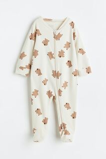 Пижамный комбинезон с принтом H&amp;M, светло-бежевый/медведи H&M