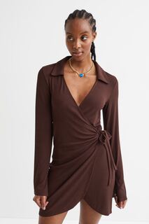 Платье с запахом и воротником H&amp;M, коричневый H&M