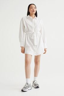 Платье-рубашка с завязывающимся поясом H&amp;M, белый H&M