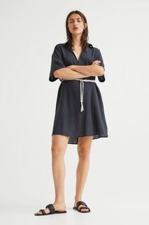 Платье-рубашка с завязывающимся поясом H&amp;M, черный H&M