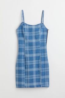 Приталенное платье H&amp;M, голубой деним/клетка H&M