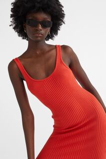 Трикотажное облегающее платье в рубчик H&amp;M, ярко-красный H&M