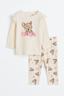 Хлопковая пижама с принтом H&amp;M, крем/бэмби H&M