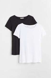Хлопковая футболка, 2 шт. H&amp;M, черно-белый H&M