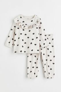 Хлопковая пижама с оборками H&amp;M, светло-серый/сердца H&M