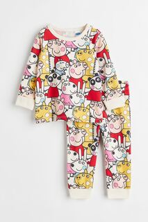 Хлопковая пижама с принтом H&amp;M, белый/свинка пеппа H&M