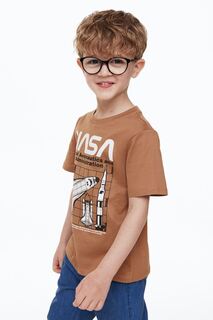 Хлопковая футболка H&amp;M, браун/наса H&M