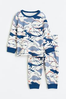 Хлопковая пижама с оборками H&amp;M, белый/динозавры H&M
