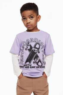 Хлопковая футболка H&amp;M, светло-фиолетовый/скейтборды H&M