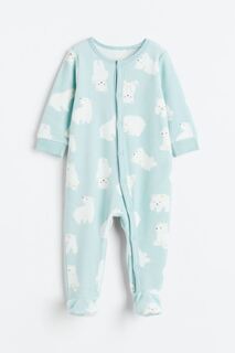Цельная пижама из велюра H&amp;M, светло-бирюзовый/белые медведи H&M