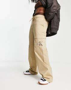 Бежевые брюки карго с логотипом Calvin Klein Jeans