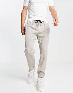 Бежевые зауженные брюки из льняного твила Calvin Klein