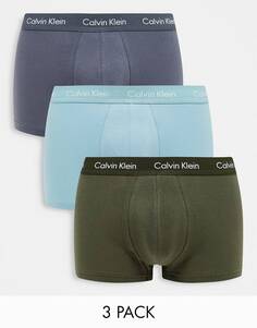 3 пары трусов Calvin Klein с низкой посадкой в ​​сером, синем и хаки