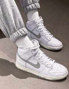 Бело-серые кроссовки Nike Dunk High