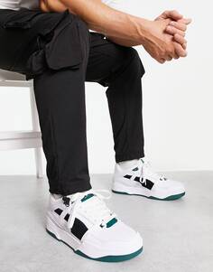 Белые кроссовки Puma Slipstream с замшевыми деталями черного и зеленого цветов