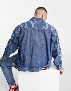 Джинсовая куртка дальнобойщика оверсайз с логотипом Tommy Jeans