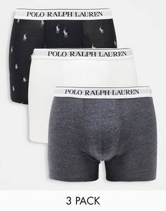 Комплект из 3 пар трусов Polo Ralph Lauren черного/серого/белого цвета со сплошным логотипом в виде пони