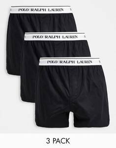 Комплект из 3 черных тканых боксеров Polo Ralph Lauren с поясом с логотипом