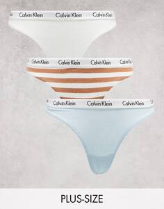 Комплект из 3 стрингов с логотипом Carousel в полоску синего, белого и бежевого цветов Calvin Klein