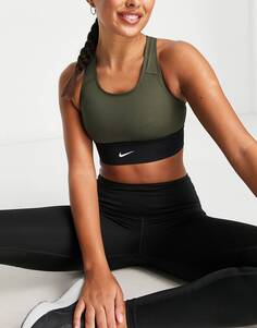 Зеленый удлиненный спортивный бюстгальтер со средней поддержкой Nike Training Swoosh Dri-FIT