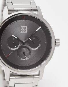 Мужские часы-браслет Hugo из серебра с черным циферблатом 1530266