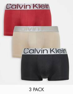 Набор из 3 трусов с низкой посадкой черного, серого и красного цветов с контрастным поясом Calvin Klein