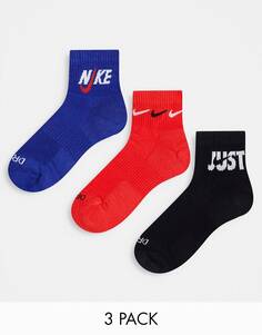 Набор из 3 пар носков унисекс с логотипом на щиколотке Nike Training синего, красного и черного цветов