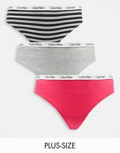 Набор из 3 трусов Calvin Klein Plus Size Carousel с логотипом розового, серого и полосатого цветов