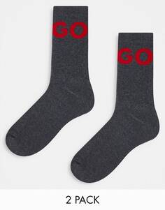 Набор из 2 пар носков в рубчик серого цвета HUGO Bodywear