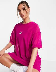 Розовое платье-футболка из сетки из органзы Puma - эксклюзивно для ASOS