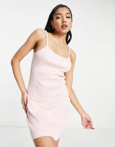 Светло-розовое платье мини в рубчик с логотипом Nike Essential
