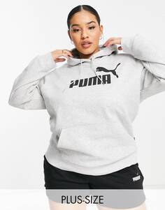 Светло-серая худи с логотипом Puma plus essentials