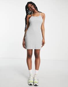 Серое платье мини в рубчик с логотипом Nike Essential