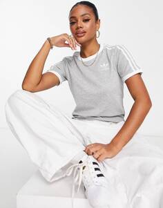 Женская футболка Adidas Originals Adicolor Three Stripe, серый/белый