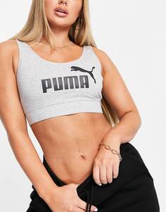 Серый бюстгальтер без косточек с логотипом Puma Essentials
