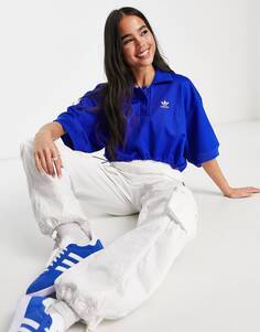 Синяя укороченная футболка-поло &apos;Always Original&apos; adidas Originals