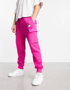 Флисовые джоггеры карго Nike розового цвета с двойным логотипом