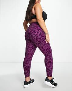 Фиолетовые леггинсы с высокой посадкой и принтом Nike Training Plus Leopard One Dri-FIT