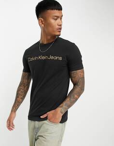 Черная приталенная футболка с логотипом Calvin Klein Jeans