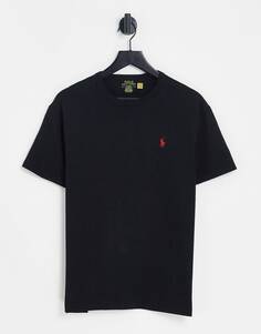 Черная плотная футболка оверсайз Polo Ralph Lauren с логотипом в виде пони