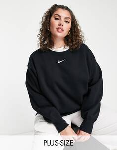 Черная толстовка с круглым вырезом и парусиной Nike Plus mini swoosh