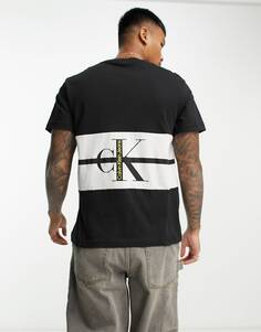 Черная футболка с контрастными полосками и логотипом на спине Calvin Klein Jeans