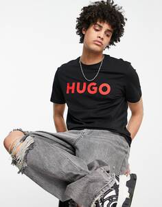 Черная футболка с красным логотипом Hugo Dulivio