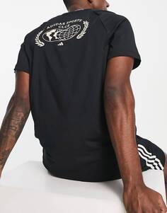 Черная футболка с графичным принтом на спине adidas Training Sports Club