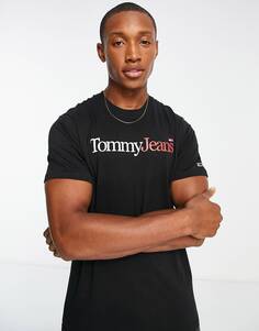 Черная хлопковая футболка с логотипом Tommy Jeans